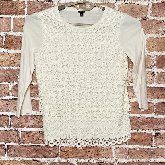 J Crew Blouse Womens Extra Small Cream Ivory 3/4 Sleeve Top - Picture 2 of 10
